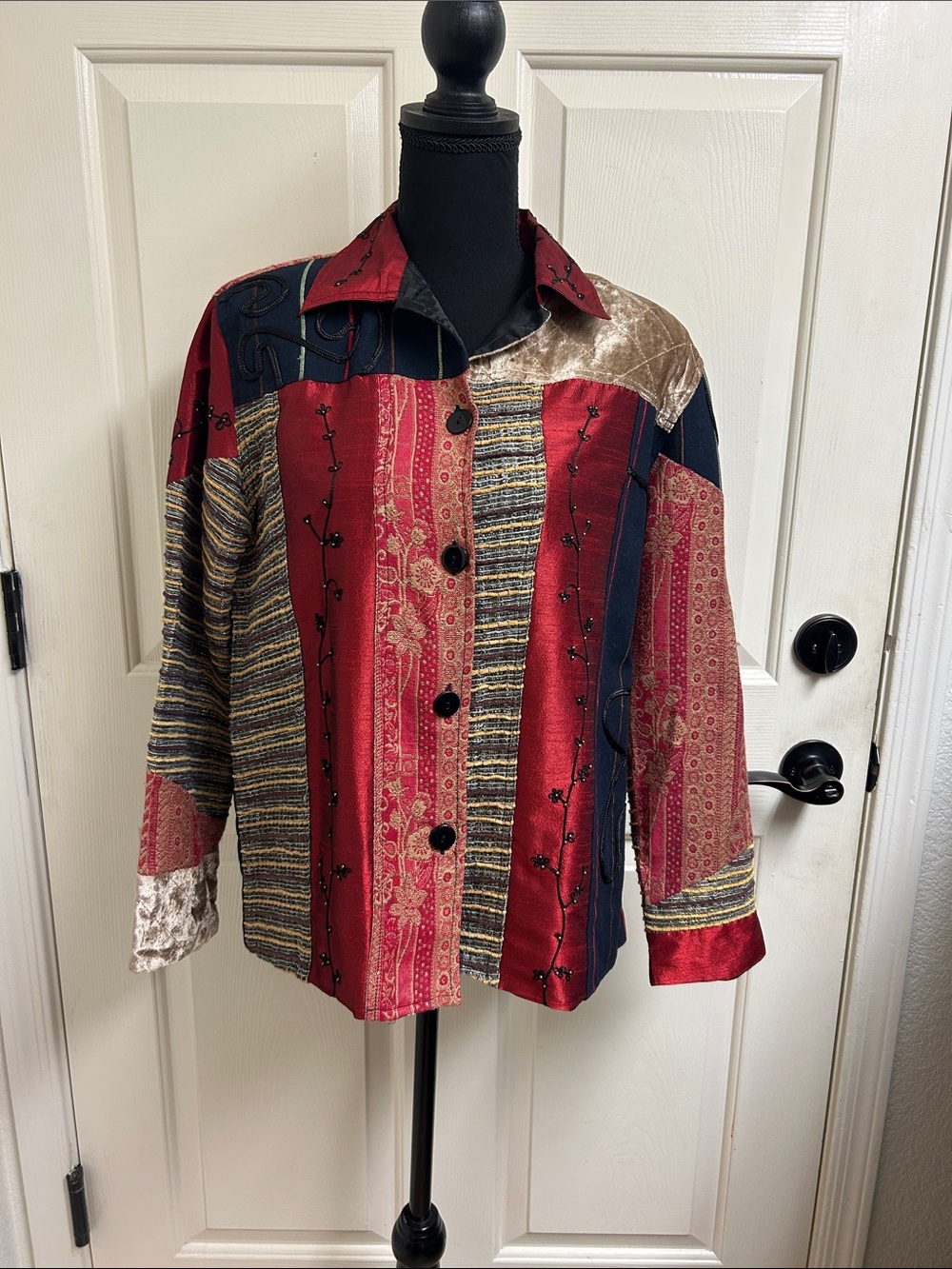 SAG HARBOR Velvet Patchwork Vintage 90s Jewel Tone Boxy Jacket, Size 6
